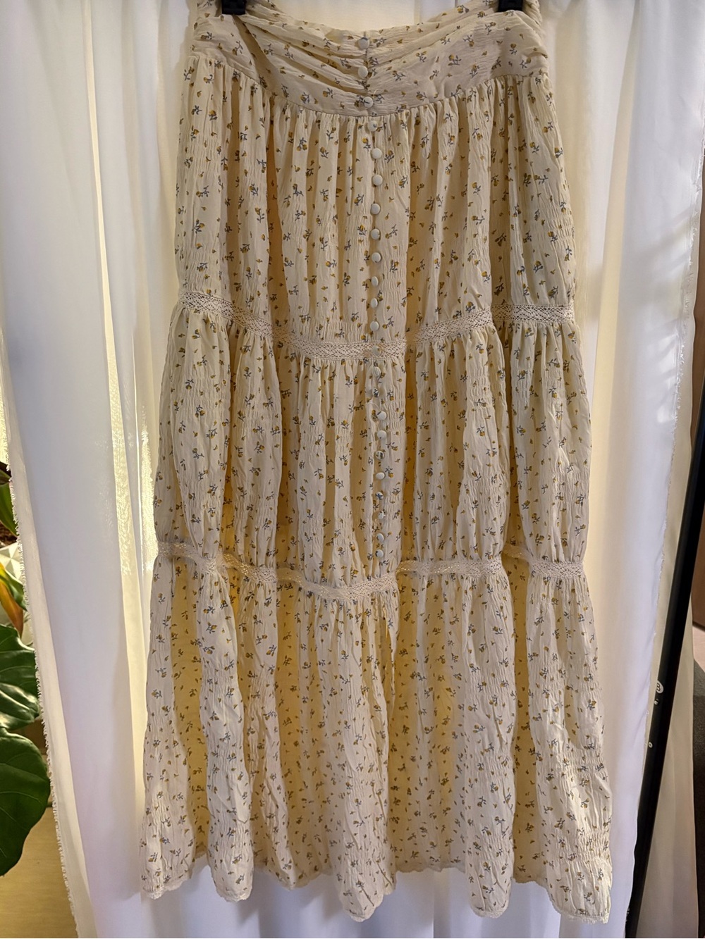 Free the Roses Cream Floral Tiered Maxi Skirt with Buttons